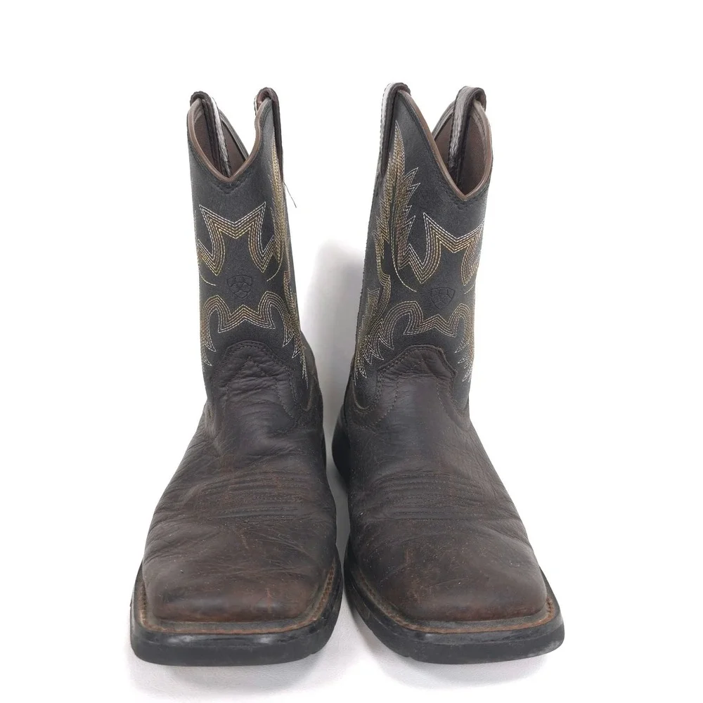 ARIAT Kids US5 Brown Leather Square Toe Western Cowboys Boots 10021452